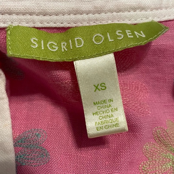 Sigrid Olsen Linen Floral Embroidered Tunic Pullover Spring Top Size XS - Picture 3 of 5